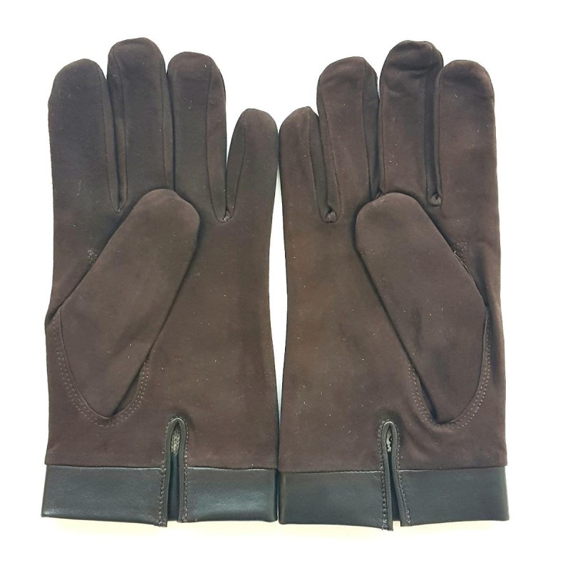 Gants en Cuir Chèvre Velours Agneau Marrons Guilhem Doublés Cachemire.