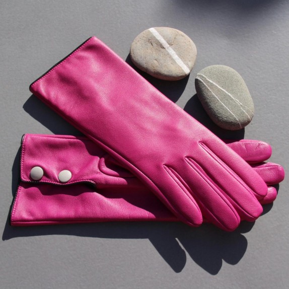 Gants en cuir d'agneau hot pink, noir, gris "JACINTHE"