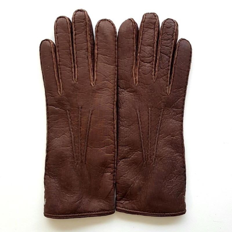 Gants en Cuir de Pécari Vison Léonie Doublure en Alpaga.
