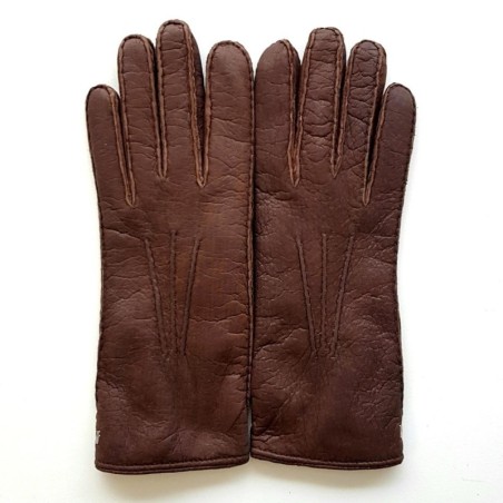 Gants en Cuir de Pécari Vison Léonie Doublure en Alpaga.