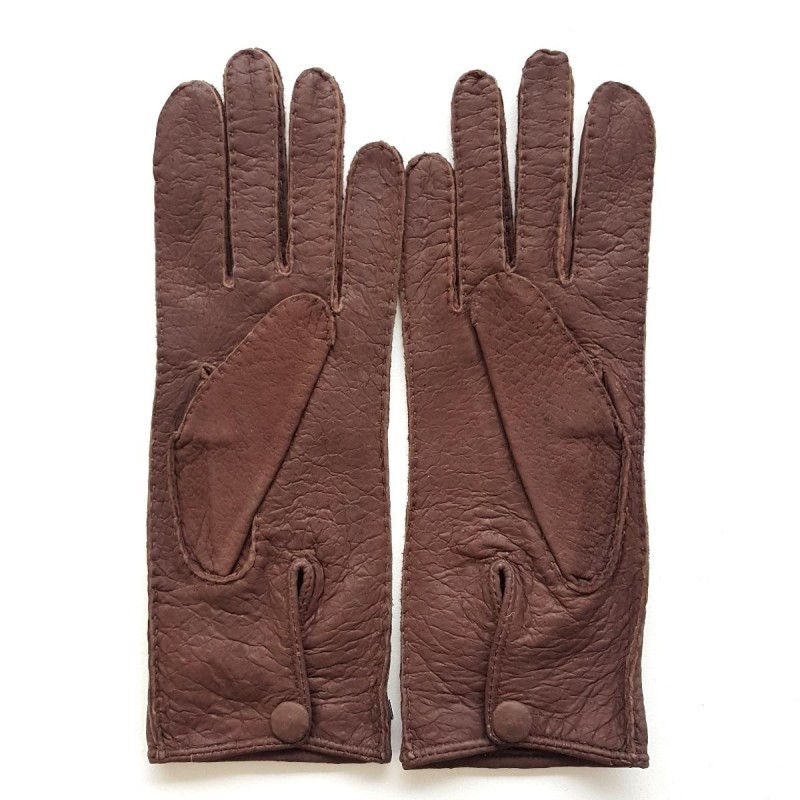 Gants en Cuir de Pécari Vison Léonie Doublure en Alpaga.