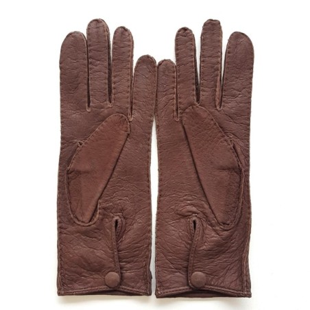 Gants en Cuir de Pécari Vison Léonie Doublure en Alpaga.