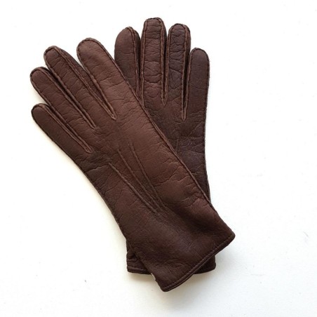 Gants en Cuir de Pécari Vison Léonie Doublure en Alpaga.
