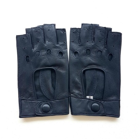 Mitaines en Cuir d'Agneau Navy Pilote Non Doublées.
