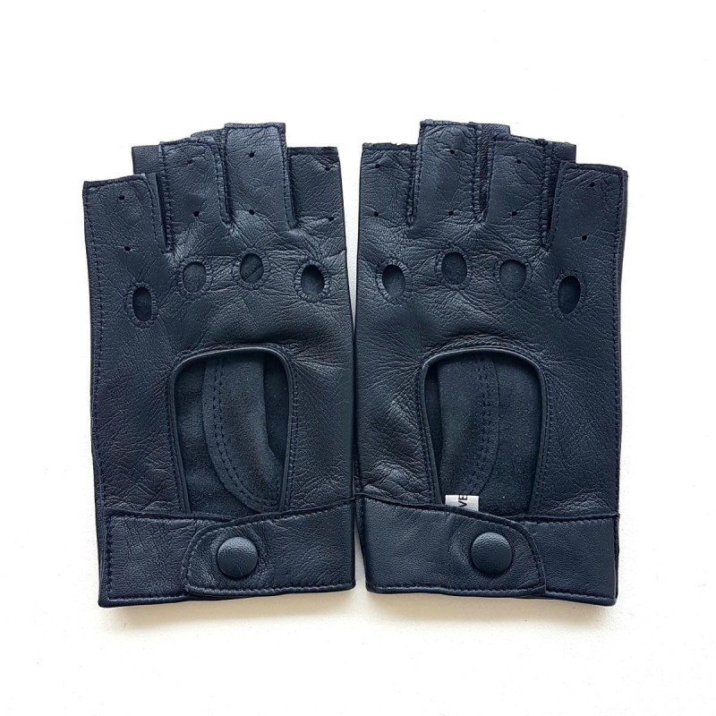 Mitaines en Cuir d'Agneau Navy Pilote Non Doublées.