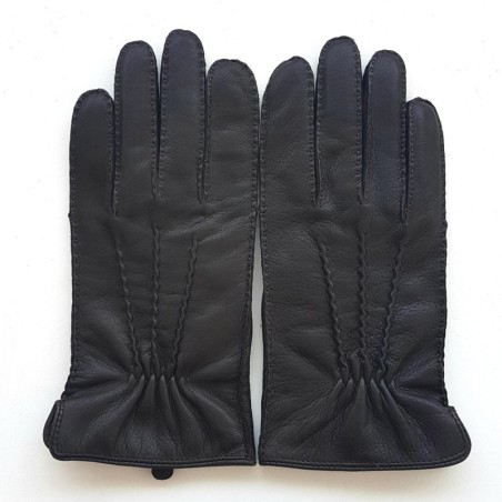 Gants en Cuir de Cerf Noir Marc Doublure Laine.