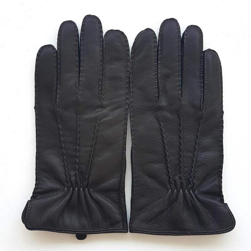 Gants en Cuir de Cerf Noir Marc Doublure Laine.