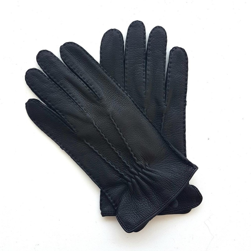 Gants en Cuir de Cerf Noir Marc Doublure Laine.
