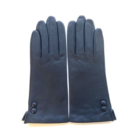 Gants en Cuir d'Agneau Bleu Marine Clémentine Doublés en Soie.