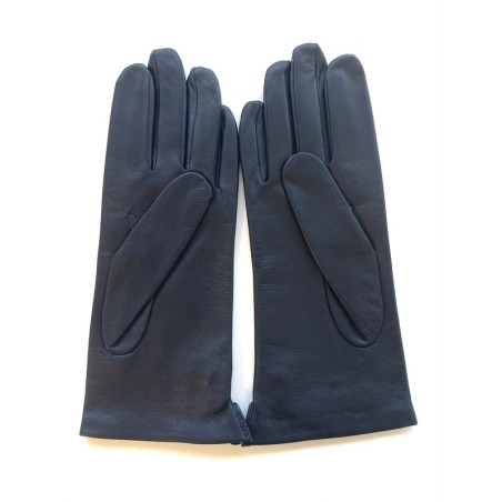 Gants en Cuir d'Agneau Bleu Marine Clémentine Doublés en Soie.