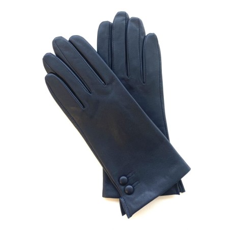 Gants en Cuir d'Agneau Bleu Marine Clémentine Doublés en Soie.
