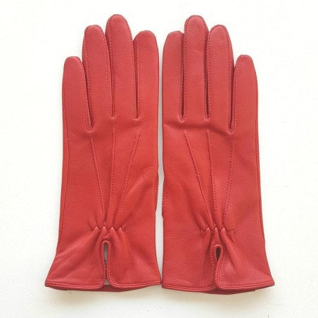 Gants en Cuir d'Agneau Rouge Julie Doublés en Soie.
