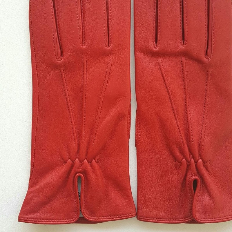 Gants en Cuir d'Agneau Rouge Julie Doublés en Soie.
