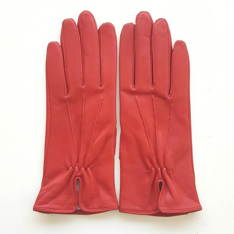 Gants en Cuir d'Agneau Rouge Julie Doublés en Soie.