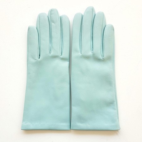 Gants en Cuir d'Agneau Bleu Ciel Doublés Soie.