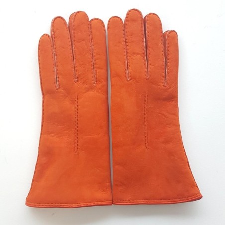 Gants en Cuir d'Agneau Lainé Orange Anastasia.