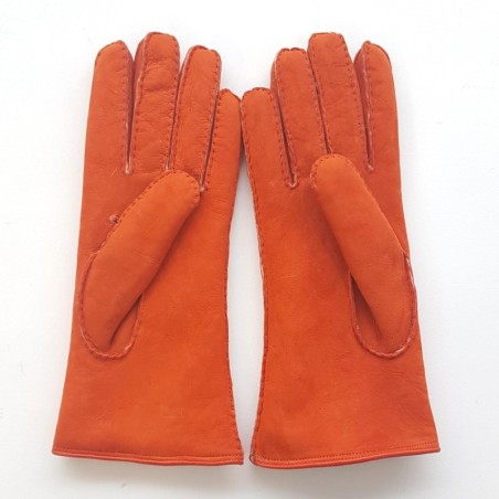 Gants en Cuir d'Agneau Lainé Orange Anastasia.