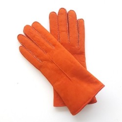 Gants en Cuir d'Agneau Lainé Orange Anastasia.
