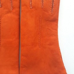 Gants en Cuir d'Agneau Lainé Orange Anastasia.