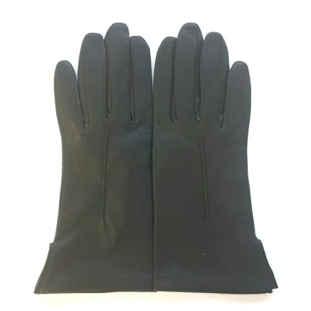 Gants en Cuir d'Agneau Noir Thérèse Doublés Soie.