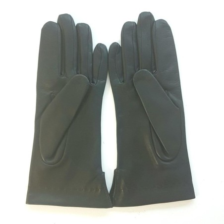 Gants en Cuir d'Agneau Noir Thérèse Doublés Soie.