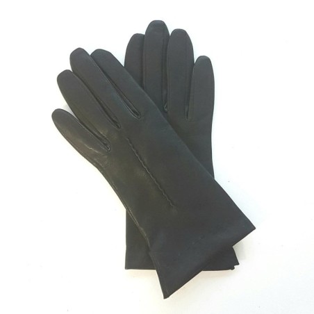 Gants en Cuir d'Agneau Noir Thérèse Doublés Soie.
