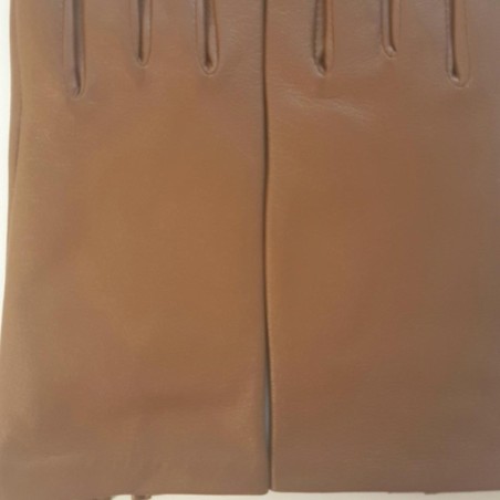 Gants en Cuir d'Agneau Biscuit Bis Capucine Doublés Soie.