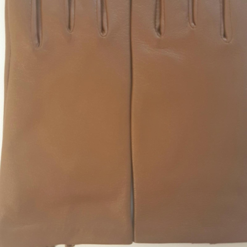 Gants en Cuir d'Agneau Biscuit Bis Capucine Doublés Soie.