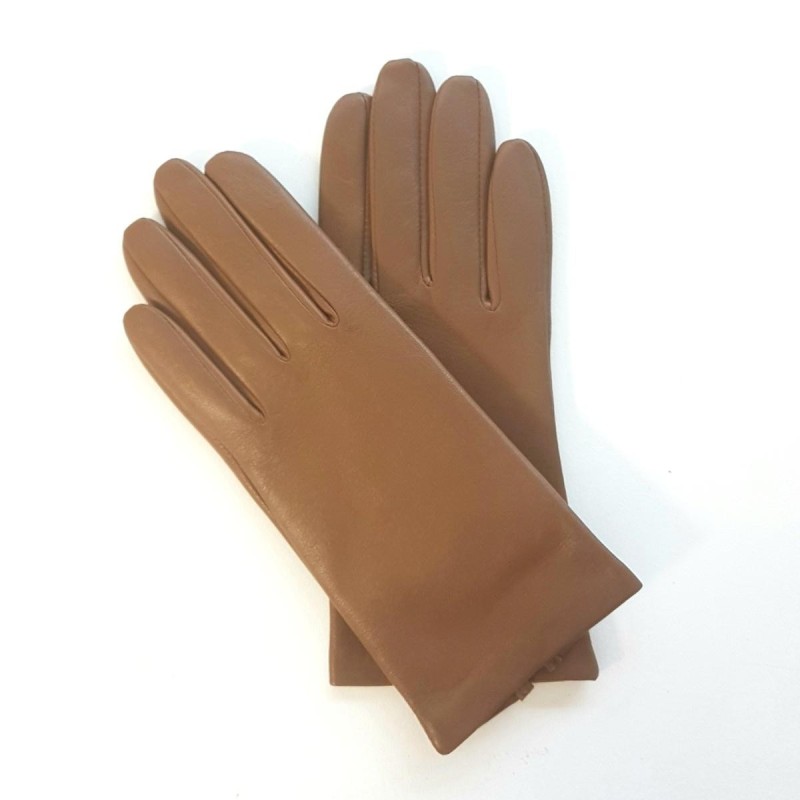 Gants en Cuir d'Agneau Biscuit Bis Capucine Doublés Soie.