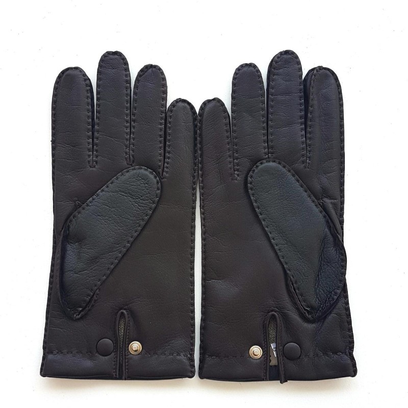 Gants en Cuir de Cerf et d'Agneau Marron Oscar Bis Doublés Cachemire.