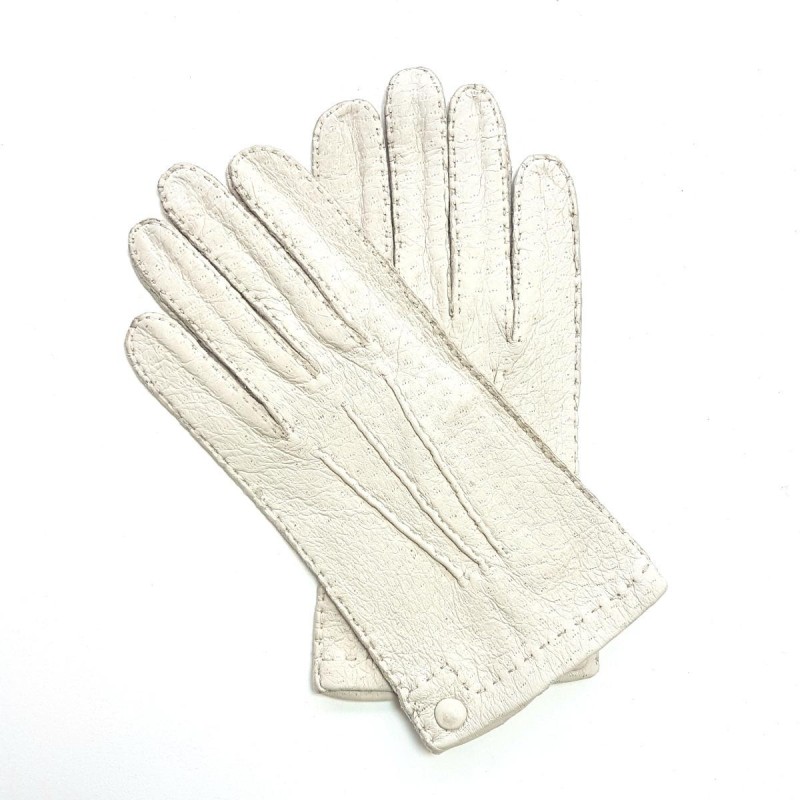 Gants en Cuir de Pécari Blanc Pernille Non Doublés.