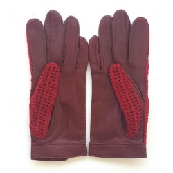 Gants en Cuir et Crochet Coton Rouge Alfredine Non Doublés.