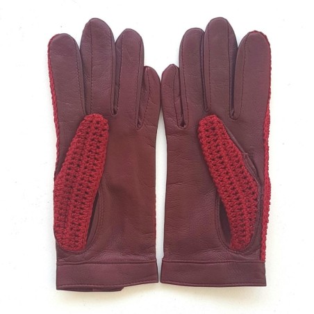 Gants en Cuir et Crochet Coton Rouge Alfredine Non Doublés.