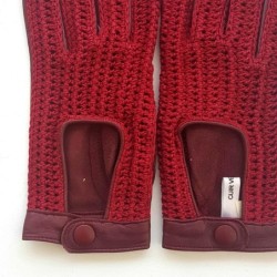 Gants en Cuir et Crochet Coton Rouge Alfredine Non Doublés.
