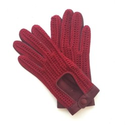 Gants en Cuir et Crochet Coton Rouge Alfredine Non Doublés.