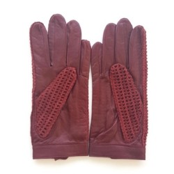 Gants en Cuir et Crochet Coton Bordeaux Alfredine Non Doublés.