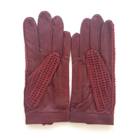 Gants en Cuir et Crochet Coton Bordeaux Alfredine Non Doublés.