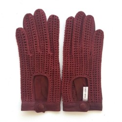Gants en Cuir et Crochet Coton Bordeaux Alfredine Non Doublés.