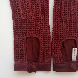 Gants en Cuir et Crochet Coton Bordeaux Alfredine Non Doublés.