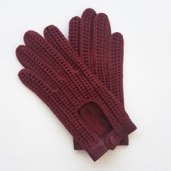 Gants en Cuir et Crochet Coton Bordeaux Alfredine Non Doublés.