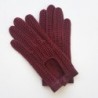 Gants en Cuir et Crochet Coton Bordeaux Alfredine Non Doublés.