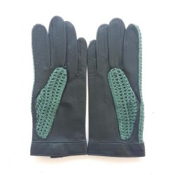 Gants en Cuir et Crochet Coton Vert Alfredine Non Doublés.