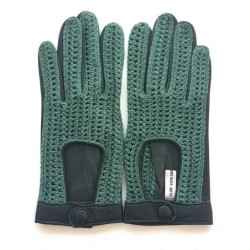 Gants en Cuir et Crochet Coton Vert Alfredine Non Doublés.