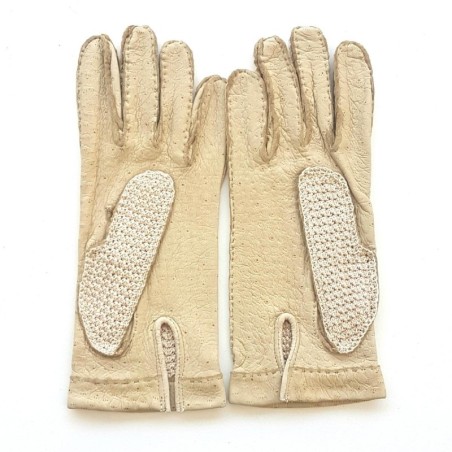 Gants en Cuir de Pécari Crochet Coton Beige Otmeal Paulina Non Doublés