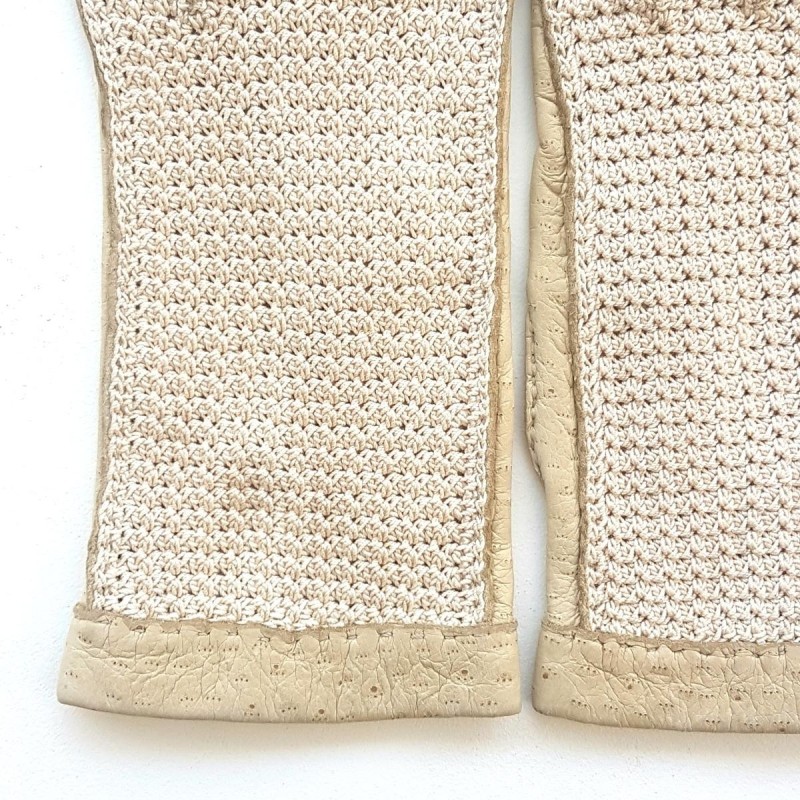 Gants en Cuir de Pécari Crochet Coton Beige Otmeal Paulina Non Doublés