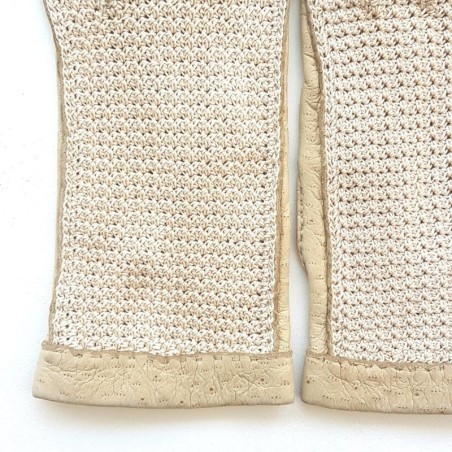 Gants en Cuir de Pécari Crochet Coton Beige Otmeal Paulina Non Doublés