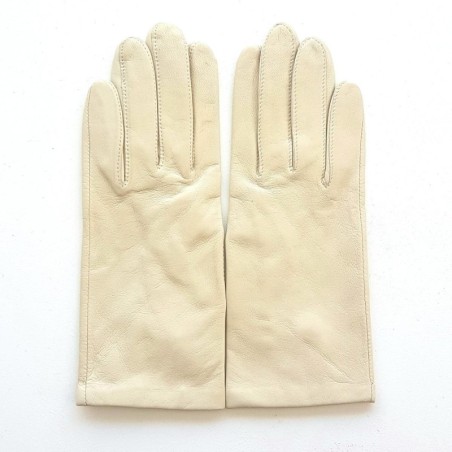 Gants en Cuir d'Agneau Beige Capucine Doublés en Soie.