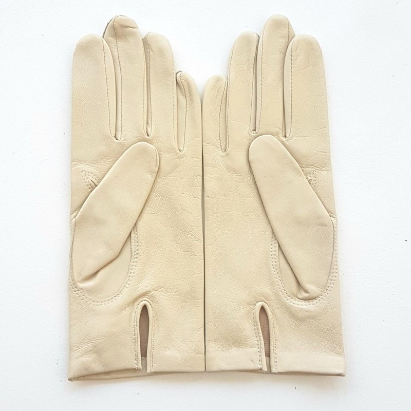 Gants en Cuir d'Agneau Beige Capucine Doublés en Soie.