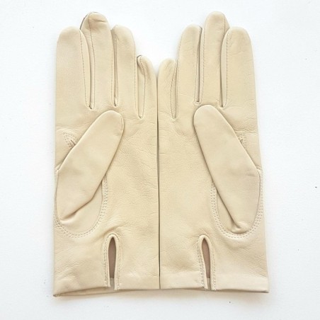 Gants en Cuir d'Agneau Beige Capucine Doublés en Soie.