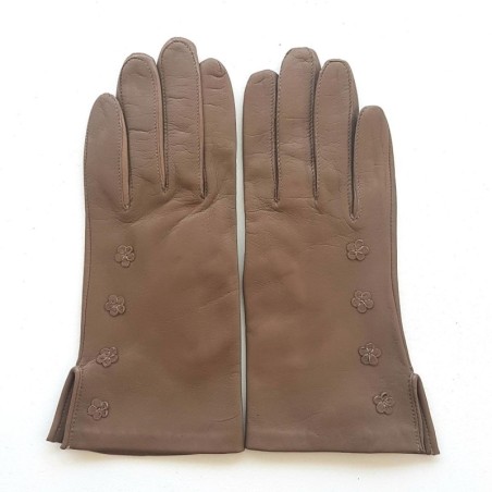 Gants en Cuir d'Agneau Sable Campanule Doublés soie.